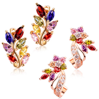 Sukkhi Gorgeous Crystal Rose Gold Plated Floral Earring Combo For Women