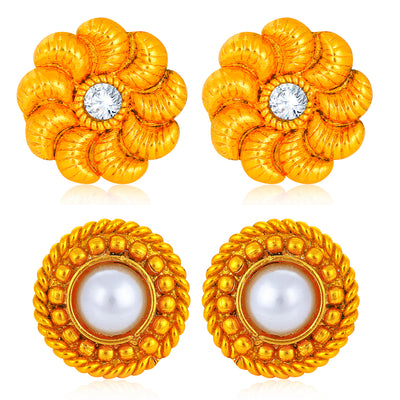 Sukkhi Excellent Pearl Gold Plated Floral Earring Combo For Women