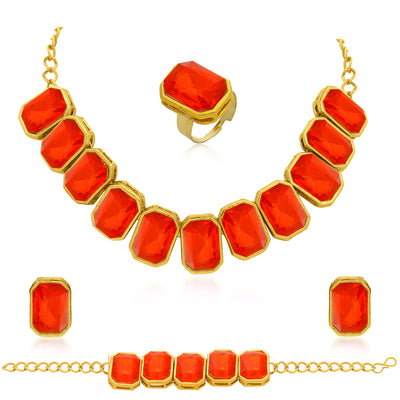 Sukkhi Wavy Red Diamond Gold Plated Combo Set for Women