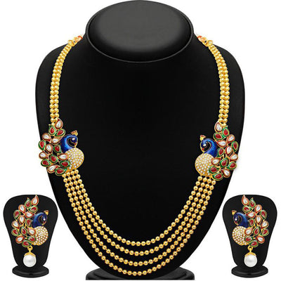 Sukkhi Incredible Pearl Gold Plated Peacock Kundan Necklace+Kada Combo For Women