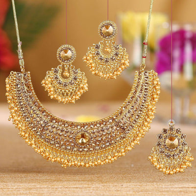 Sukkhi Ethnic Pearl Gold Plated Choker Necklace Set Combo For Women