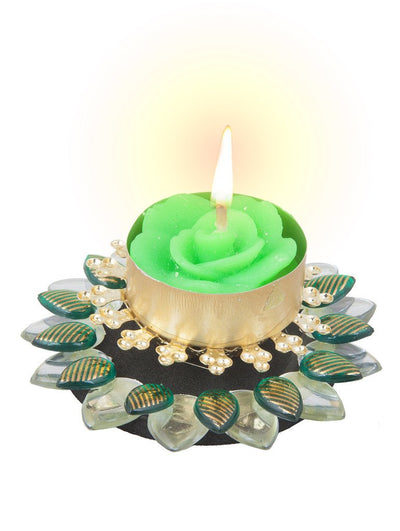 Sukkhi Must-Have Floral Diya Candle in Green