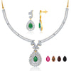 Sukkhi Gold & Rhodium Plated Faux Emerald Teardrop Cz Necklace Set With 4 Changeable Stone