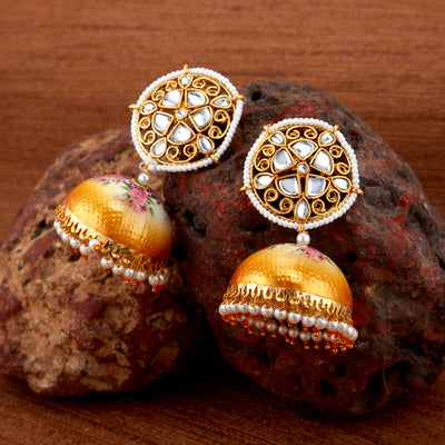 Sukkhi Lovely Pearl Gold Plated Kundan Jhumki Earring for Women