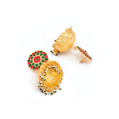 Sukkhi Elegant Pearl Gold Plated Meenakari Jhumki Earring for Women