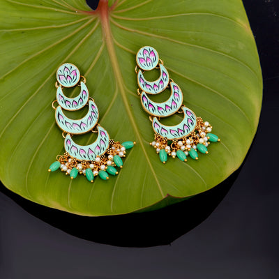 Sukkhi Incrediable Pearl Gold Plated Meenakari Chandelier Earring for Women