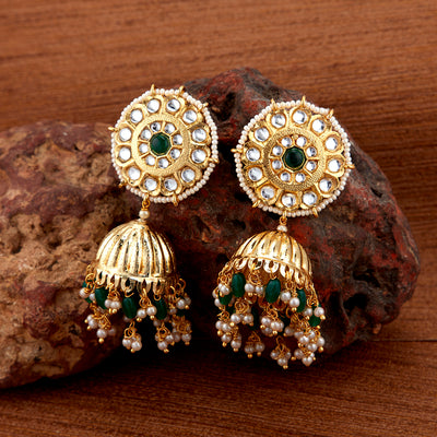Sukkhi Dazzling Pearl Gold Plated Kundan Jhumki Earring for Women