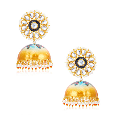 Sukkhi Gleaming Pearl Gold Plated Kundan Jhumki Earring for Women