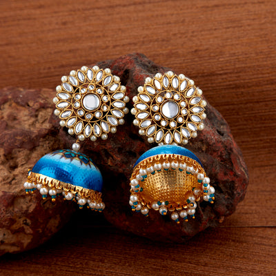Sukkhi Classy Pearl Gold Plated Kundan Jhumki Earring for Women