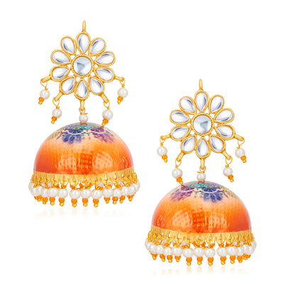 Sukkhi Elegant Pearl Gold Plated Kundan Jhumki Earring for Women