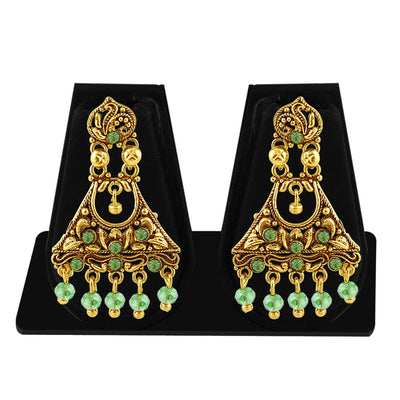 Sukkhi Fine Gold Plated Green Studded Chandelier Stone Earring For Women-1