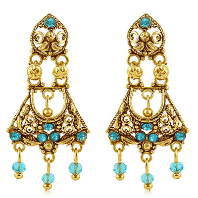 Sukkhi Fabulous Gold Plated Aqua Studded Chandelier Stone Earring For Women