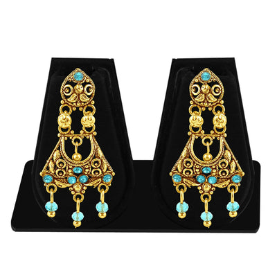 Sukkhi Fabulous Gold Plated Aqua Studded Chandelier Stone Earring For Women-1