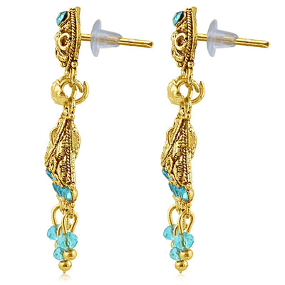 Sukkhi Fabulous Gold Plated Aqua Studded Chandelier Stone Earring For Women-2