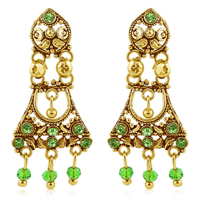 Sukkhi Delightly Gold Plated Green Studded Chandelier Stone Earring For Women
