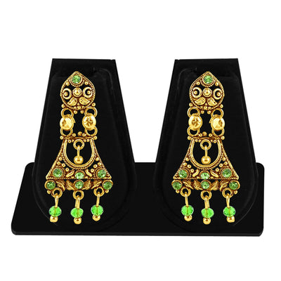 Sukkhi Delightly Gold Plated Green Studded Chandelier Stone Earring For Women-1