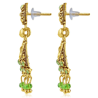 Sukkhi Delightly Gold Plated Green Studded Chandelier Stone Earring For Women-2