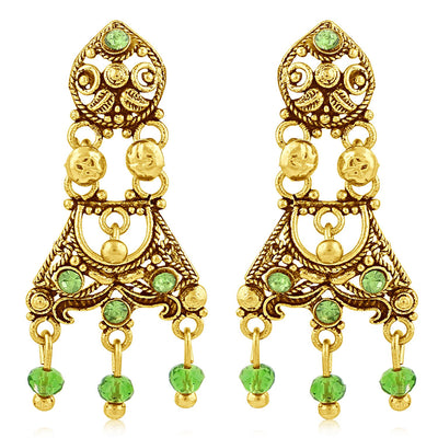 Sukkhi Sleek Gold Plated Green Studded Chandelier Stone Earring For Women