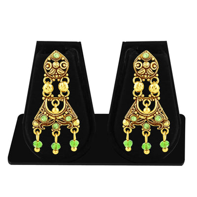 Sukkhi Sleek Gold Plated Green Studded Chandelier Stone Earring For Women-1
