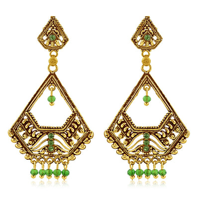 Sukkhi Glimmery Gold Plated Green Studded Dangle Stone Earring For Women