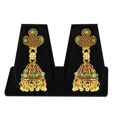 Sukkhi Exquitely Gold Plated Green Studded Jhumki Stone Earring For Women-1