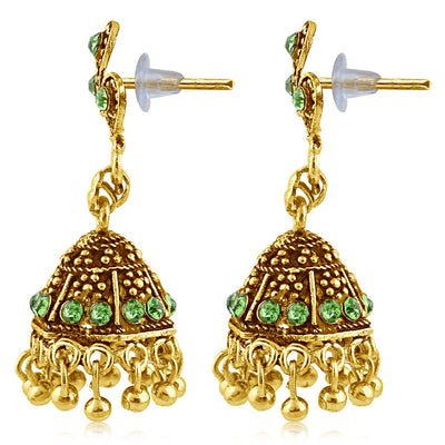 Sukkhi Exquitely Gold Plated Green Studded Jhumki Stone Earring For Women-2