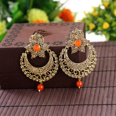 Sukkhi Pleasing Gold Plated Orange Chandbali for women