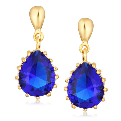 Sukkhi Glimmer Gold Plated Pear Shaped Blue Stud Earring for Women