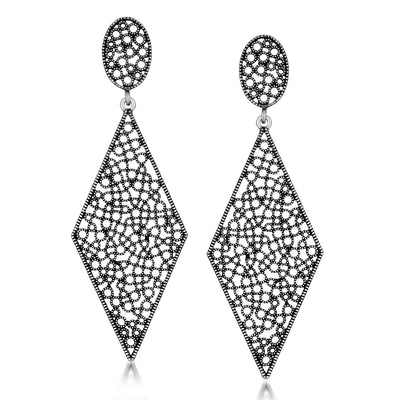 Sukkhi Elegant Rhodium Plated Triangle Filigree Design Dangler Earring for Women