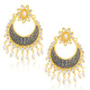 Sukkhi Glittery Floral Gold Plated Kundan Blue Mint Meena Collection Chandbali Earring For Women