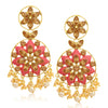 Sukkhi Floral LCT Gold Plated Pearl Pink Mint Meena Collection Chandelier Earring For Women