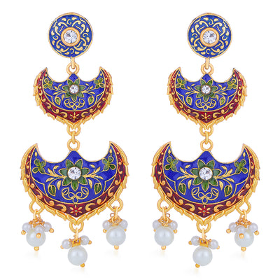 Sukkhi Amazing Gold Plated Floral Meenakari Chandelier Earring For Women