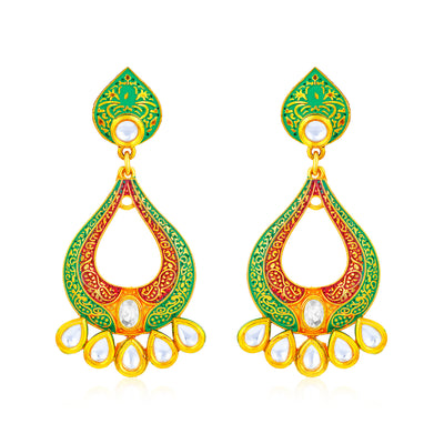 Sukkhi Gorgeous Kundan Mint Meena Collection Gold Plated Earring for Women