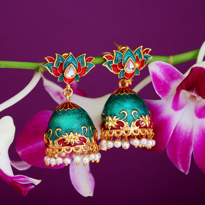 Sukkhi Adorable Pearl Gold Plated Lotus Meenakari Jhumki Earring For Women