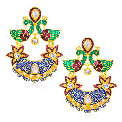 Sukkhi Eye Catching Peacock Mint Meena Collection Gold Plated Earring for Women