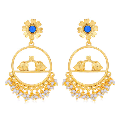 Sukkhi Dazzling Pearl Gold Plated Floral Dangle Earring For Women