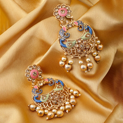 Sukkhi Antique Peacock Mint Collection Gold Plated Chand Bali Earring for Women