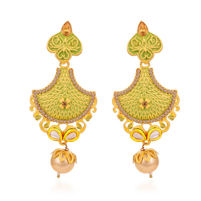 Sukkhi Modern Pearl Mint Meena Collection Gold Plated Earring for Women