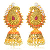 Sukkhi Marvellous LCT Gold Plated Paisley Pearl Red Mint Meena Collection Jhumki Earring For Women