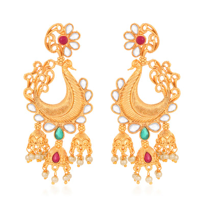 Sukkhi Antique Peacock Gold Plated Kundan Earring for Women