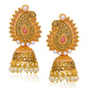 Sukkhi Glittery LCT Gold Plated Paisley Pearl Pink Mint Meena Collection Jhumki Earring For Women