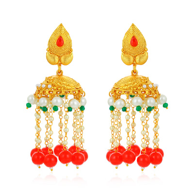 Sukkhi Glistening Gold Plated Pearl Chandelier Earring for Women