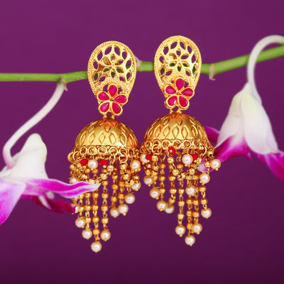 Sukkhi Lavish Floral Gold Plated Pearl Jhumki Earring For Women