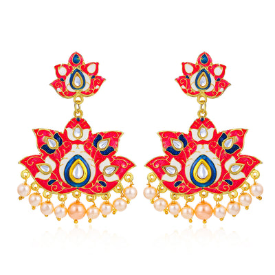 Sukkhi Modish Gold Plated Kundan and Pearl Dangle Earring for Women