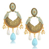 Sukkhi Eye-Catchy LCT Gold Plated Pearl Sky Blue Mint Meena Collection Chandelier Earring For Women
