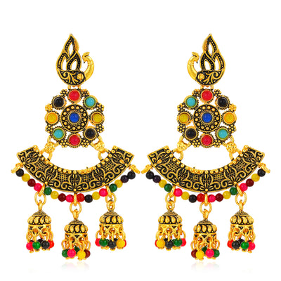Sukkhi Delightful Gold Plated Peacock Chandelier Earring for Women