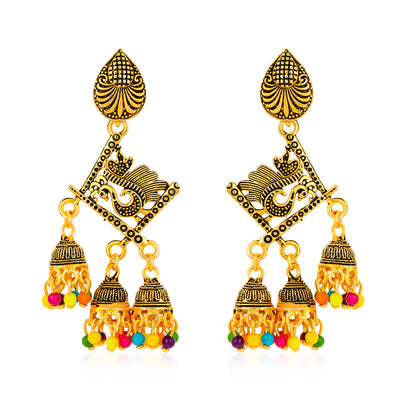 Sukkhi Glitzy Gold Plated Peacock Chandelier Earring for Women