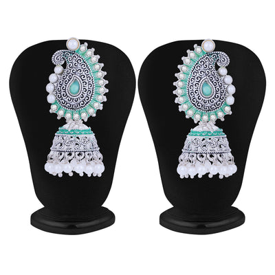 Sukkhi Elegant Oxidised Paisley Mint Collection Pearl Jhumki Earring For Women