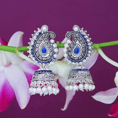 Sukkhi Ethnic Oxidised Paisley Mint Collection Pearl Jhumki Earring For Women