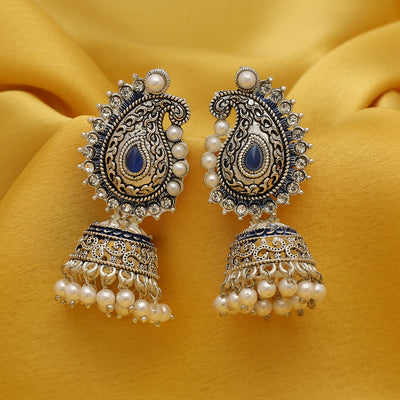 Sukkhi Ethnic Oxidised Paisley Mint Collection Pearl Jhumki Earring For Women